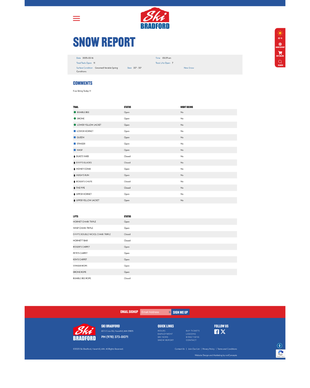 nxtConcepts Snow Reporting App snow report widget, ski resort trail report, real-time mountain conditions, lift status reporting, bike park trail status, mountain ops reporting software, nxtConcepts, SnoCountry integration, custom ski resort software, mountain conditions dashboard